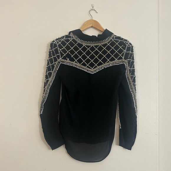 Balmain X H&M Beaded Crystals/Pearls Embellishment Silk Blouse - Picture 2 of 3